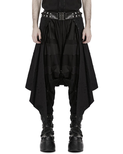 PR-WQ-975BQM-BKM Mens Apocalyptic Gothic Wasteland Distressed Half-Skirt Kilt