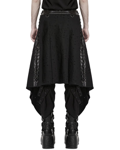 PR-WQ-975BQM-BKM Mens Apocalyptic Gothic Wasteland Distressed Half-Skirt Kilt
