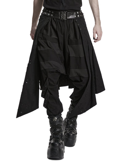 PR-WQ-975BQM-BKM Mens Apocalyptic Gothic Wasteland Distressed Half-Skirt Kilt