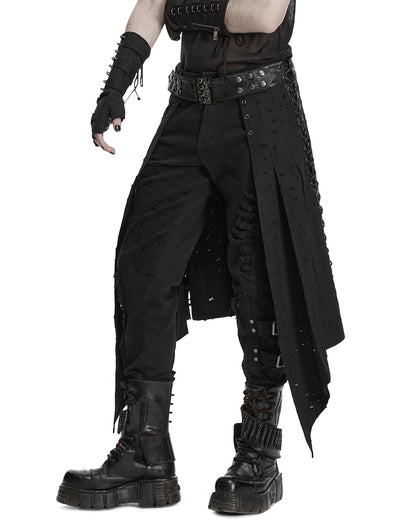 PR-WQ-975BQM-BKM Mens Apocalyptic Gothic Wasteland Distressed Half-Skirt Kilt