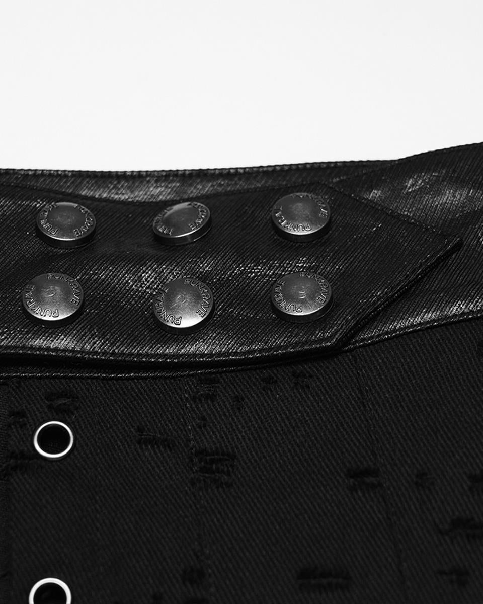 PR-WQ-975BQM-BKM Mens Apocalyptic Gothic Wasteland Distressed Half-Skirt Kilt