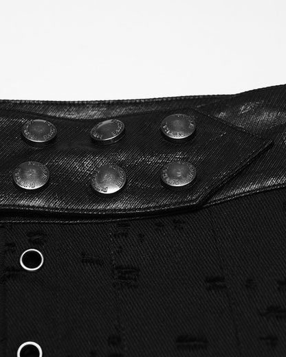 PR-WQ-975BQM-BKM Mens Apocalyptic Gothic Wasteland Distressed Half-Skirt Kilt