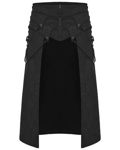 PR-WQ-984BQM-BKM Mens Dark Gothic Damask Chained Half-Skirt Kilt