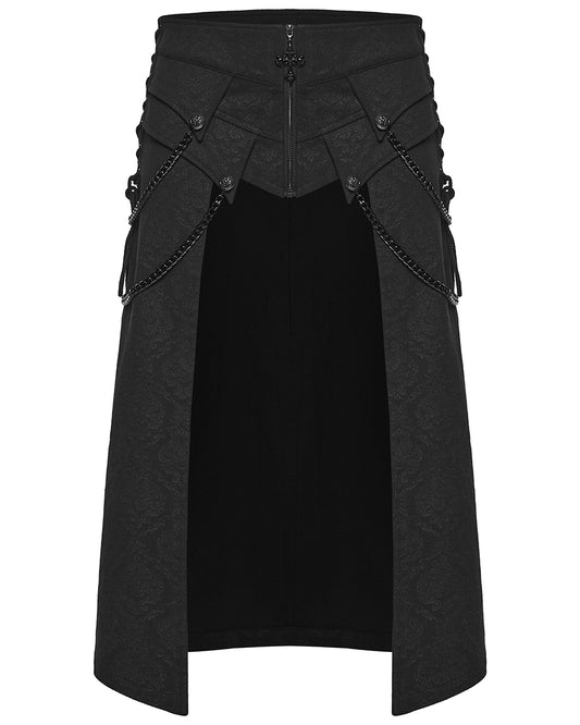 PR-WQ-984BQM-BKM Mens Dark Gothic Damask Chained Half-Skirt Kilt