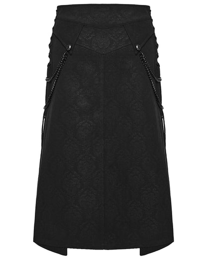 PR-WQ-984BQM-BKM Mens Dark Gothic Damask Chained Half-Skirt Kilt