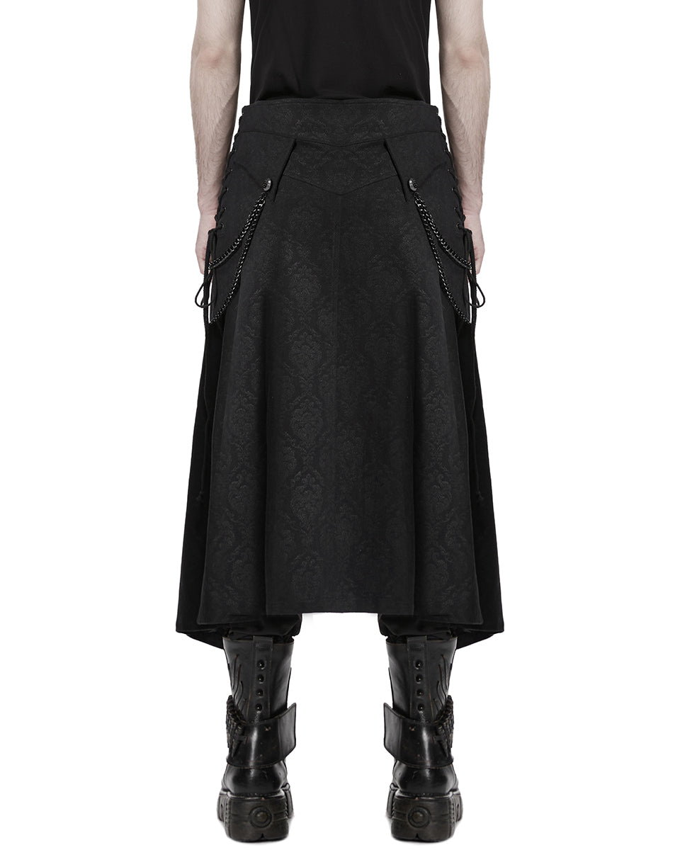 PR-WQ-984BQM-BKM Mens Dark Gothic Damask Chained Half-Skirt Kilt