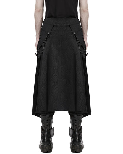 PR-WQ-984BQM-BKM Mens Dark Gothic Damask Chained Half-Skirt Kilt