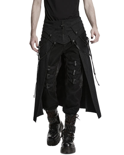 PR-WQ-984BQM-BKM Mens Dark Gothic Damask Chained Half-Skirt Kilt