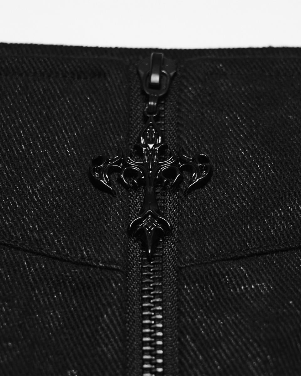 PR-WQ-984BQM-BKM Mens Dark Gothic Damask Chained Half-Skirt Kilt