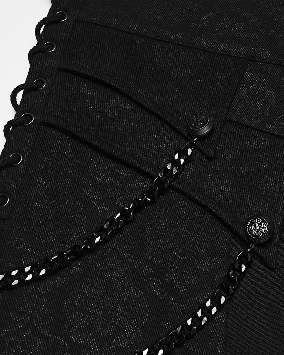 PR-WQ-984BQM-BKM Mens Dark Gothic Damask Chained Half-Skirt Kilt