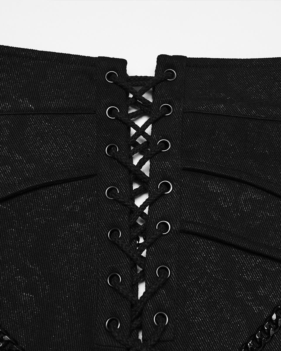 PR-WQ-984BQM-BKM Mens Dark Gothic Damask Chained Half-Skirt Kilt