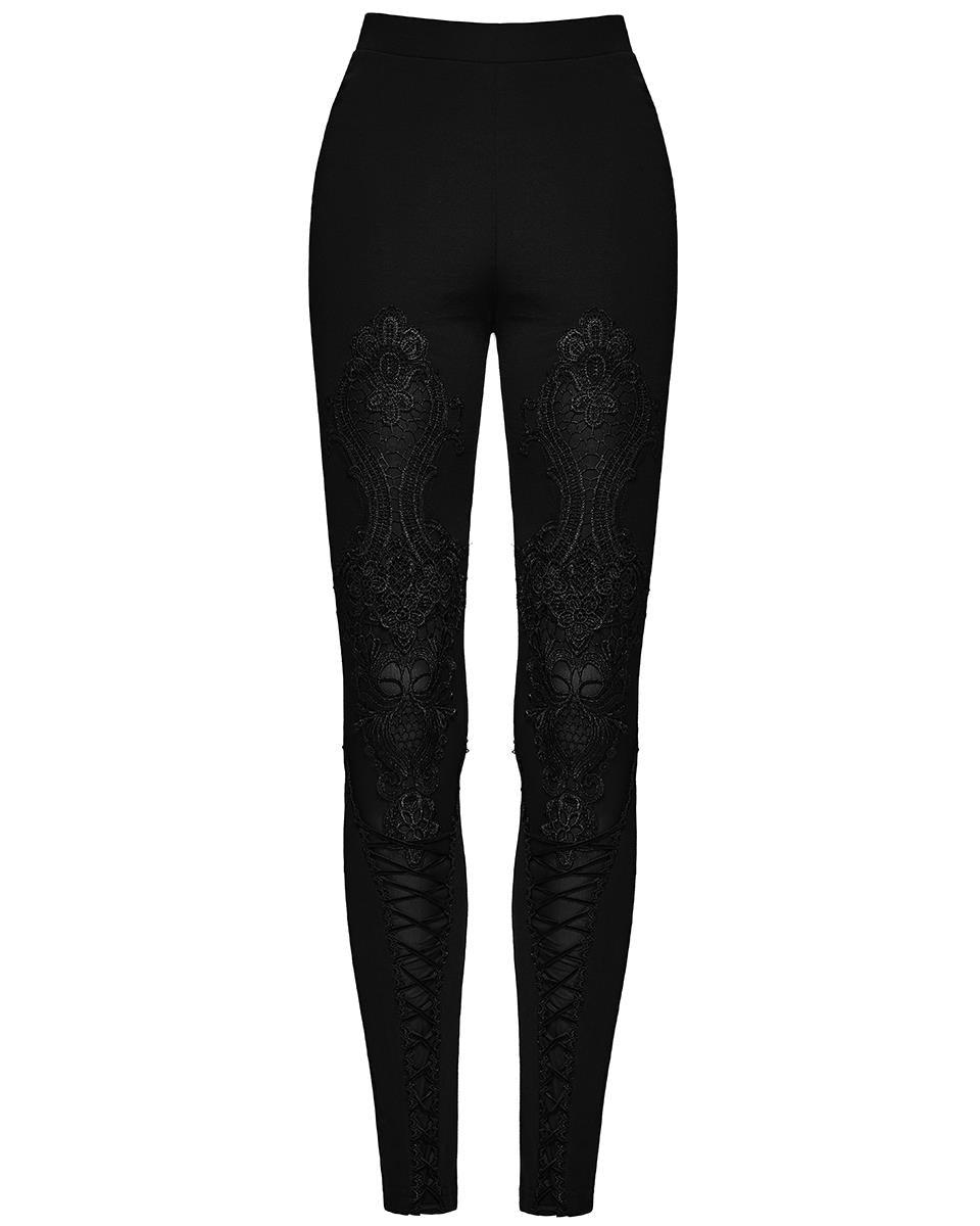 WK-653DDF Womens Gothic Embroidered Lacing Leggings