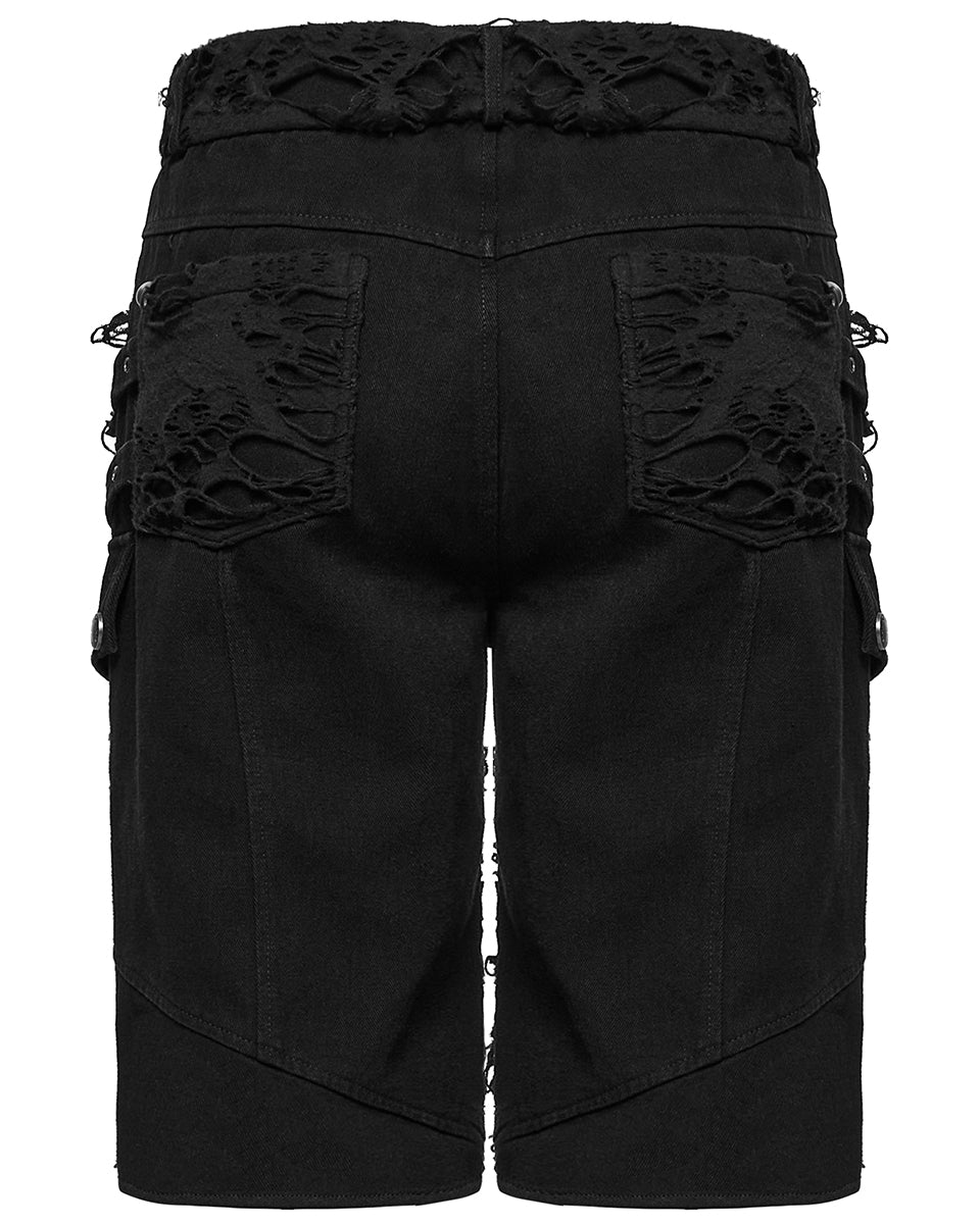 WK-733XDM-BKM Mens Apocalyptic Punk Studded & Shredded Cutoff Shorts