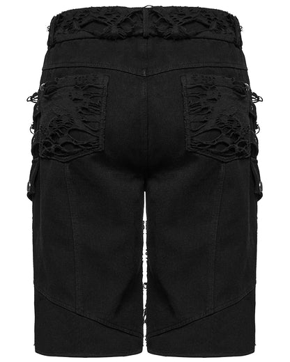 WK-733XDM-BKM Mens Apocalyptic Punk Studded & Shredded Cutoff Shorts
