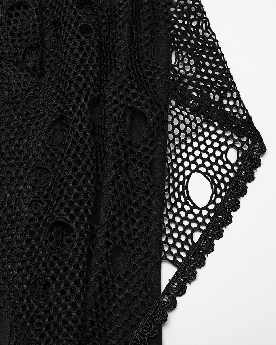 OQ-787BQF Daily Life Apocalyptic Gothic Broken Knit & Mesh Fishtail Maxi Skirt
