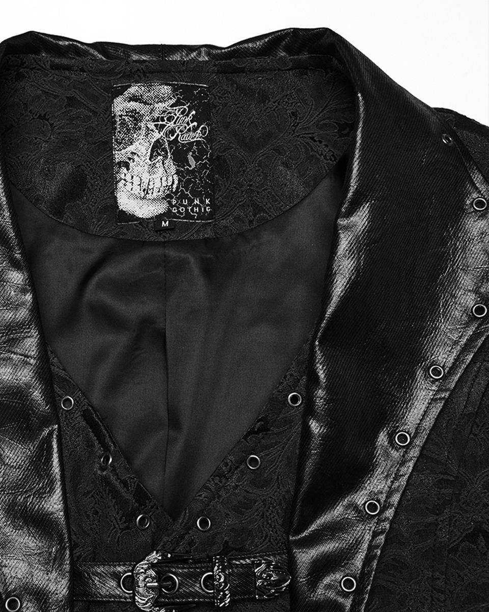 WY-1765MJM-BKM Mens Dark Victorian Gothic Damask Jacquard Waistcoat Vest - Black