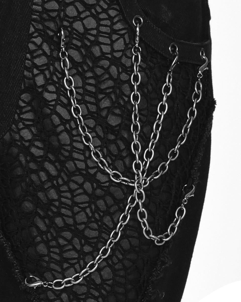 PR-K548-BKM Mens Apocalyptic Gothic Spliced Mesh & Chain Pants