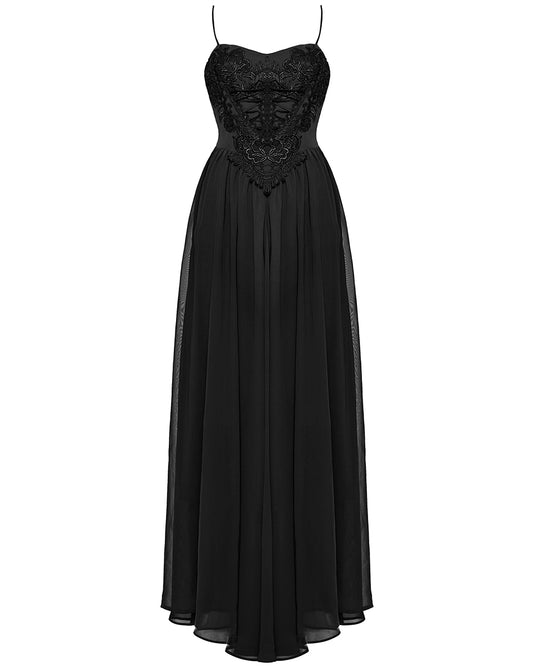 WQ-693LQF-BKF Daily Life Long Gothic Lace Applique Maxi Dress - Black