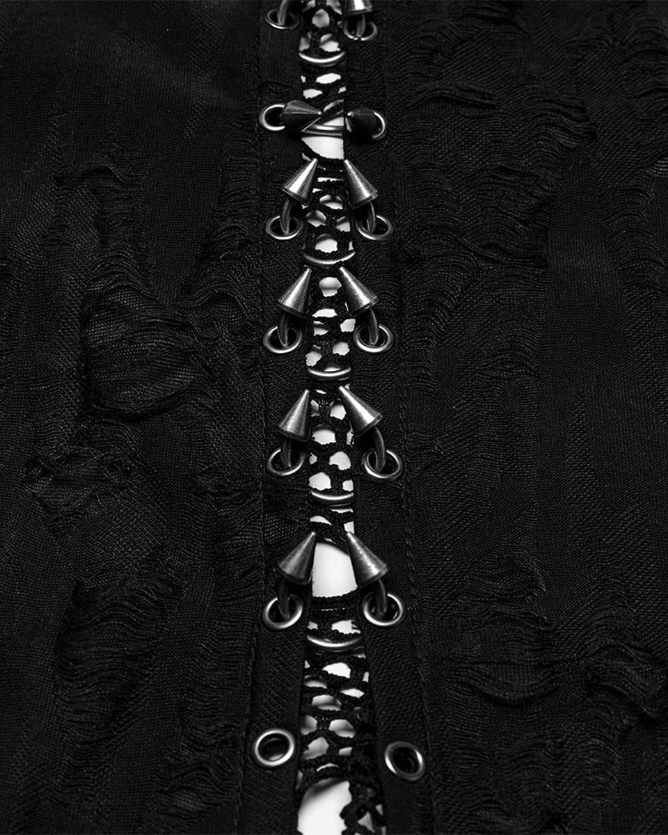 WY-1713XCF Womens Apocalyptic Gothic Broken Knit Hooded Piercing Cloak Jacket