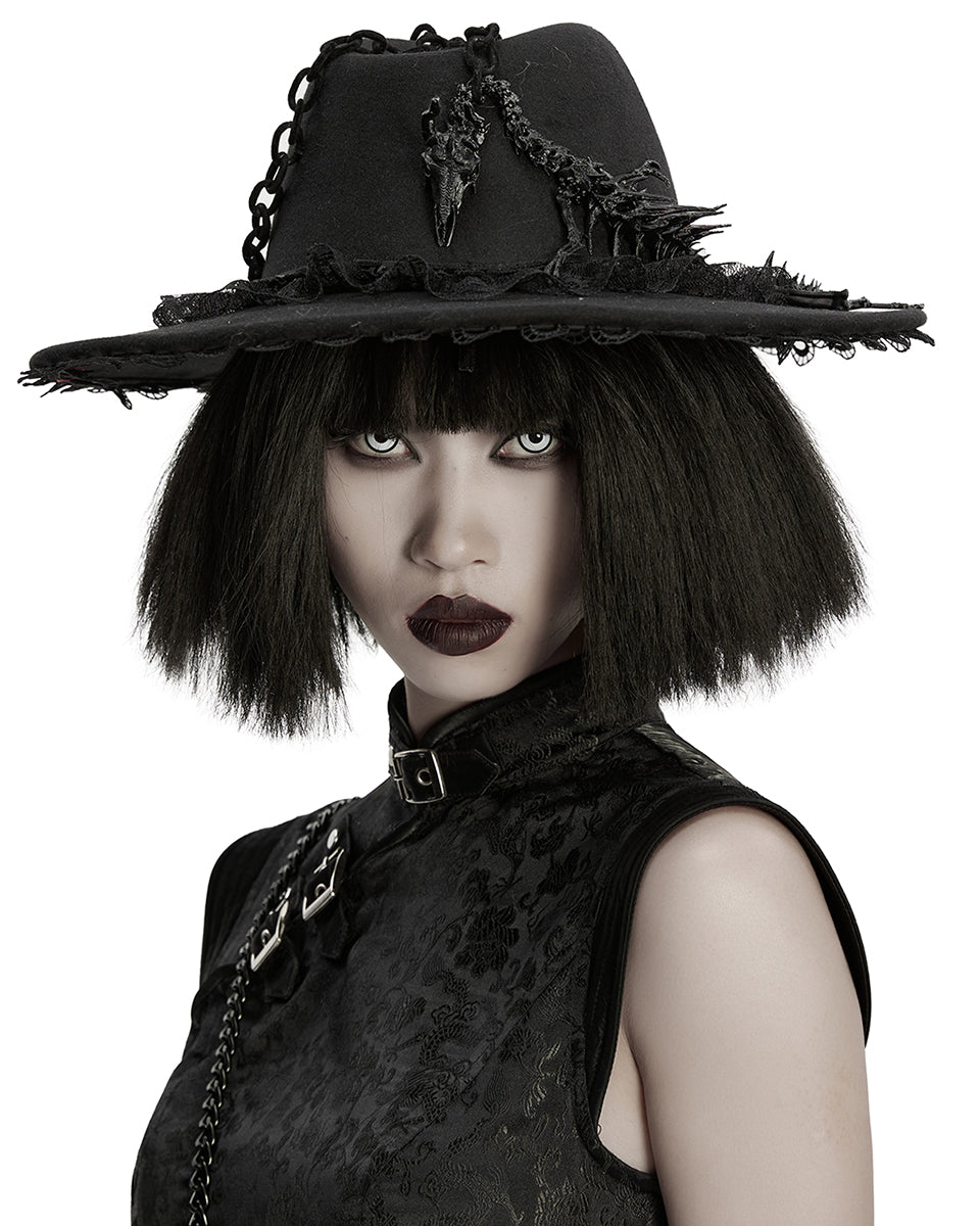 WS-821MZ Womens Gothic Dragon Spine Chained Wide Brim Hat