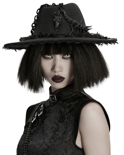 WS-821MZ Womens Gothic Dragon Spine Chained Wide Brim Hat