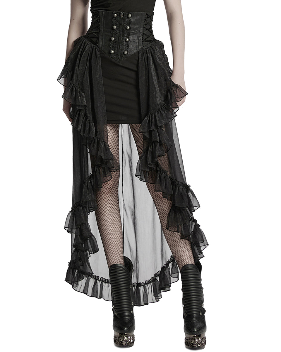 WQ-845BQF-BKF Womens Long Romantic Gothic Layered Chiffon Corset Skirt