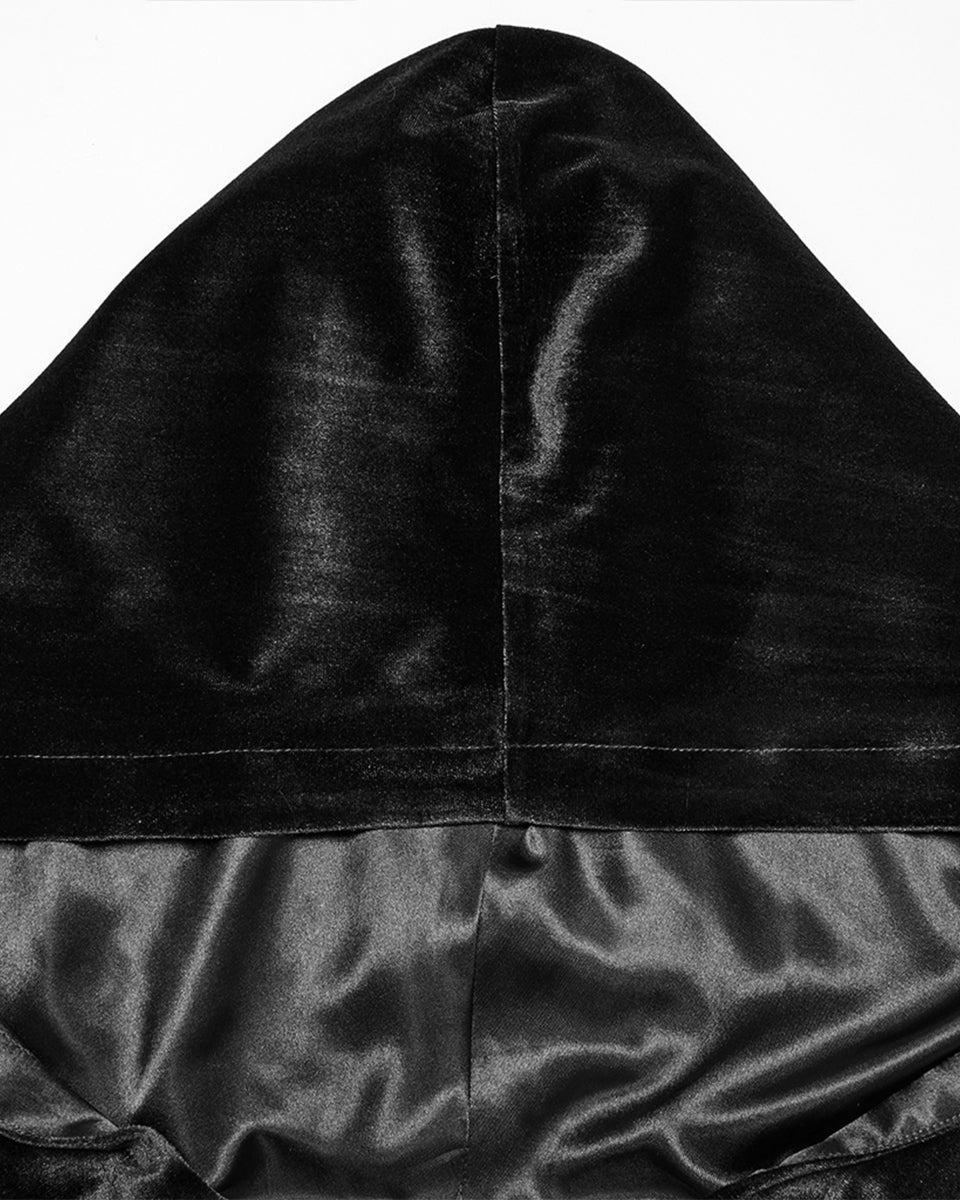 OPY-444DQF Daily Life Womens Velvet Gothic Lolita Hooded Split Tails Bolero Cape - Black