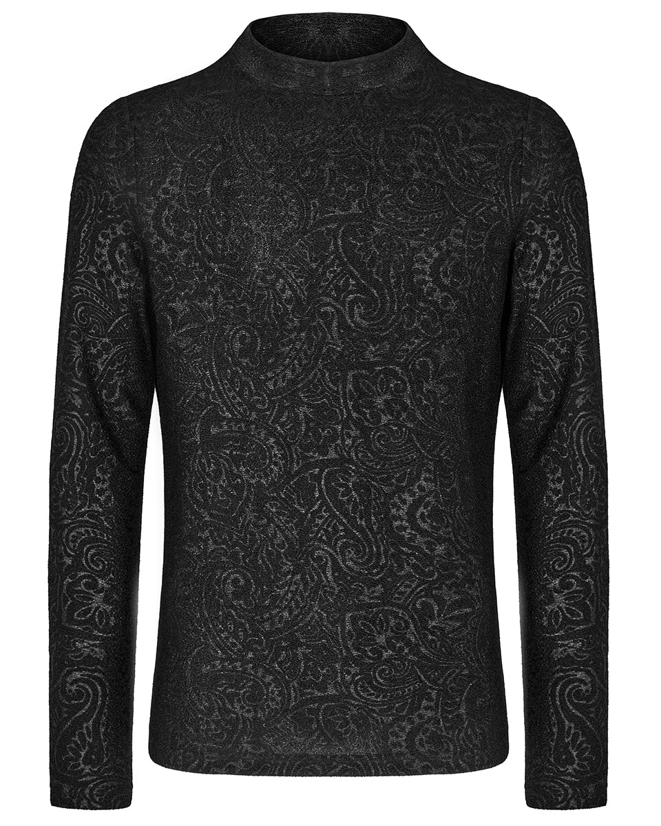 PR-WT-784TCM-BKM Mens Dark Baroque Gothic Paisley Print Top