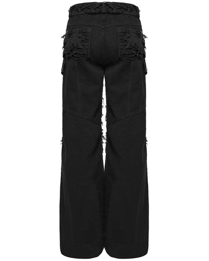 WK-707XCM-BKM Mens Apocalptic Gothic Studded Shredded Mesh Inset Pants