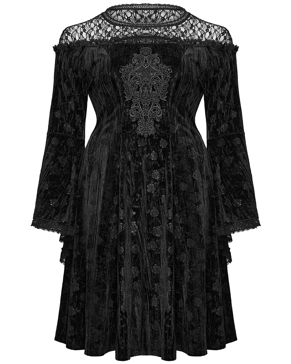 DQ-733LQF Plus Size Womens Gothic Night Rose Dress - Black Velvet