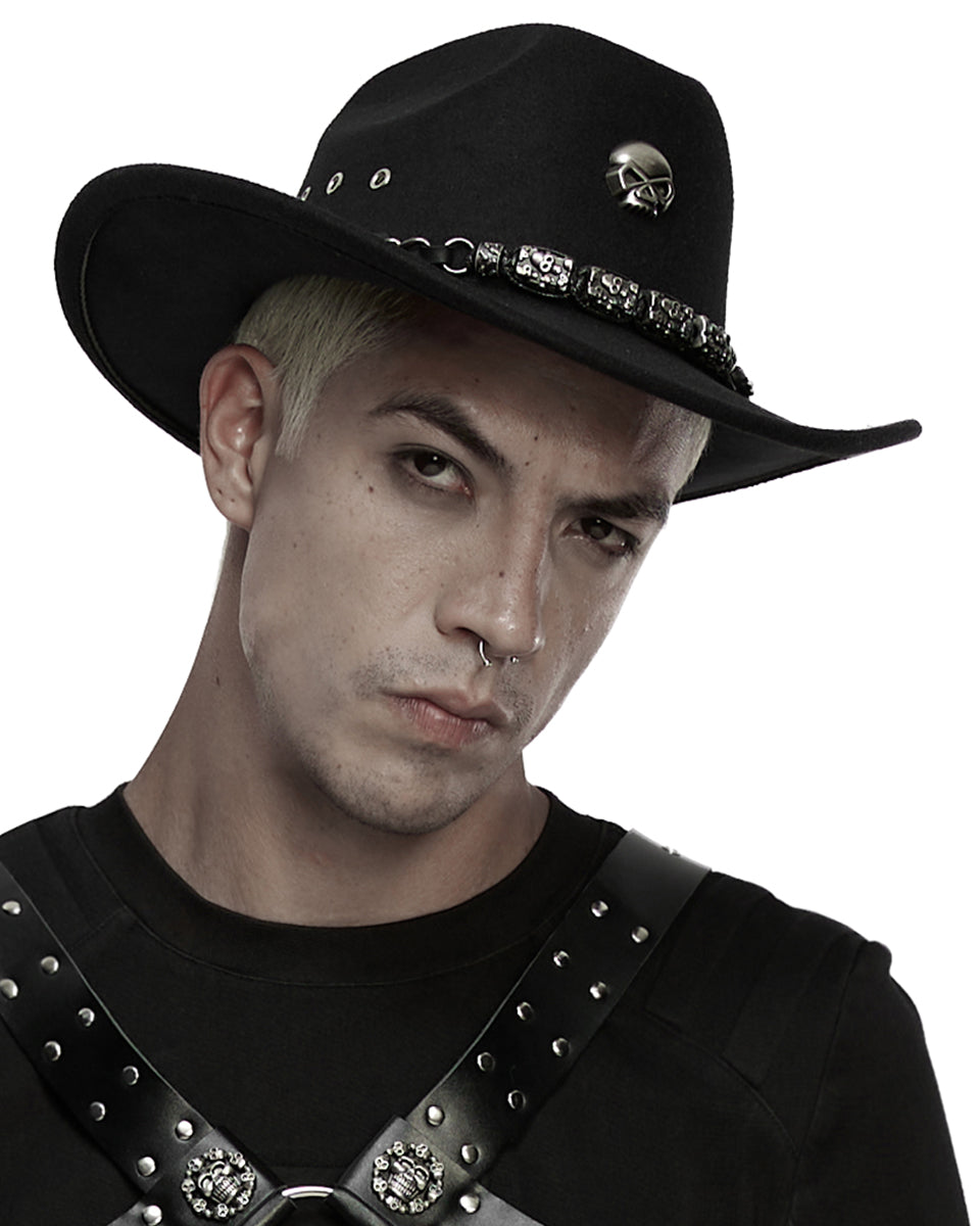 WS-860MZ Unisex Gothic Punk Skull & Chains Fedora Hat