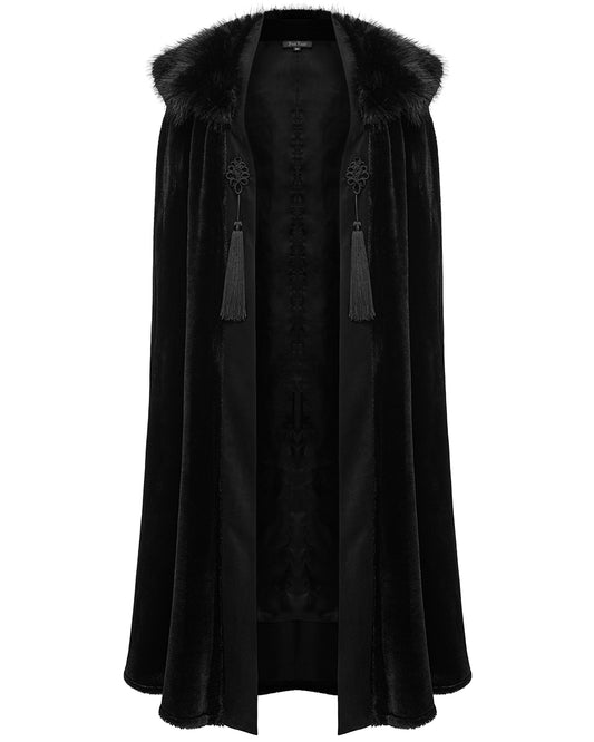 PR-WY-1557DPM-BKM Mens Long Gothic Nobleman Cloak With Faux Fur Cape