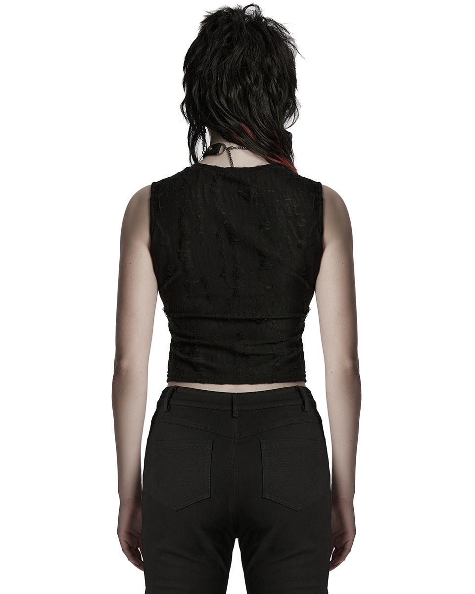 WT-920BXF-BKF Womens Apocalyptic Punk Shredded Broken Knit Tank Top Vest