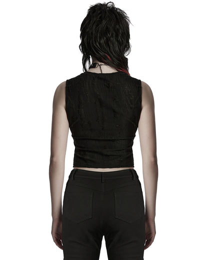WT-920BXF-BKF Womens Apocalyptic Punk Shredded Broken Knit Tank Top Vest