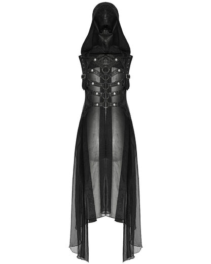 WY-1711MJF-BKF Womens Gothic Cyberpunk Hooded Harness Chiffon Cloak Cape