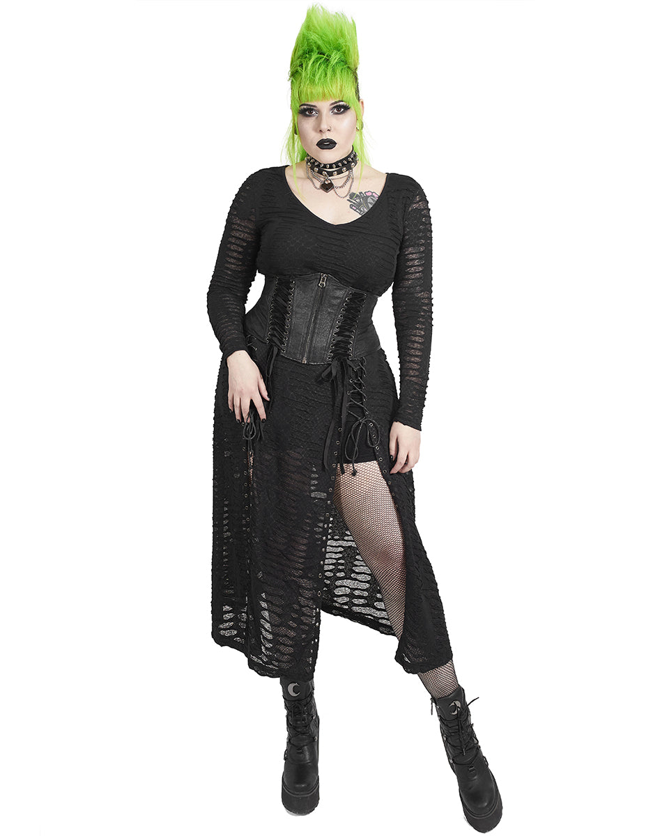 DQ-510 Plus Size Womens Snakescale Apocalyptic Gothic Split Leg Maxi Dress