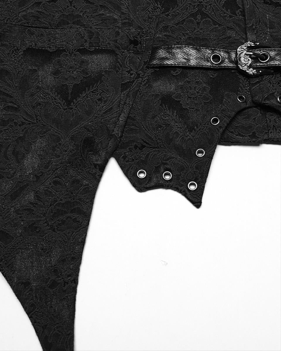 WY-1765MJM-BKM Mens Dark Victorian Gothic Damask Jacquard Waistcoat Vest - Black