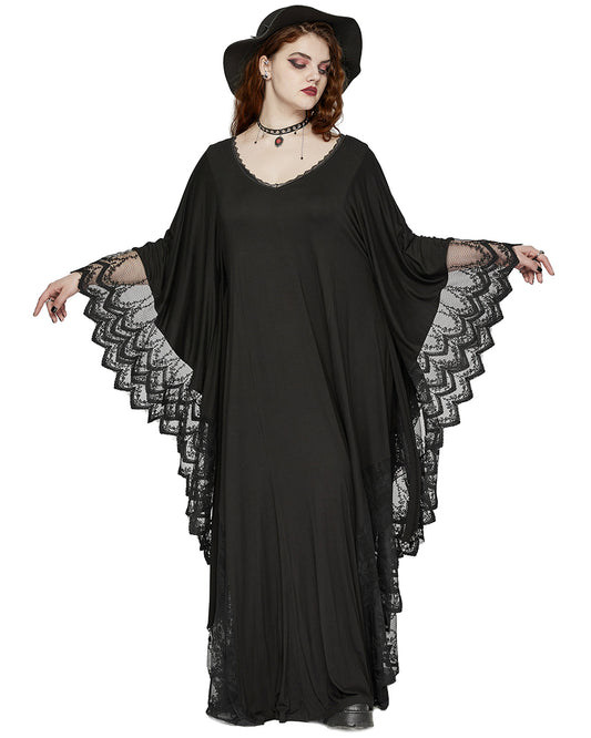 DQ-724DQF Plus Size Womens Gothic Batwing Maxi Dress - Black