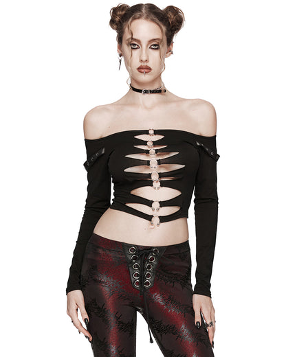 WT-875TCF-BKF Daily Life Cutout CyberPunk Piercing Top