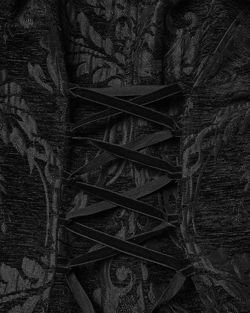 WY-1808XCF Womens Long Gothic Aristocrat Jacquard & Faux Fur Winter Coat