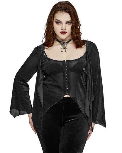 DY-1624XDF Plus Size Womens Gothic Layered Velvet & Mesh Tunic Top - Black