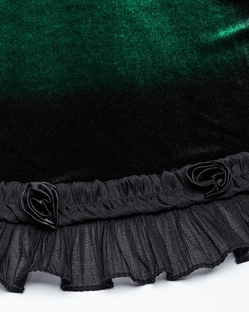 OQ-780DQF-GRF Daily Life Gothic Gradient Velvet Mini Dress - Green & Black