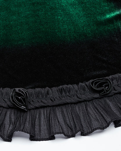 OQ-780DQF-GRF Daily Life Gothic Gradient Velvet Mini Dress - Green & Black