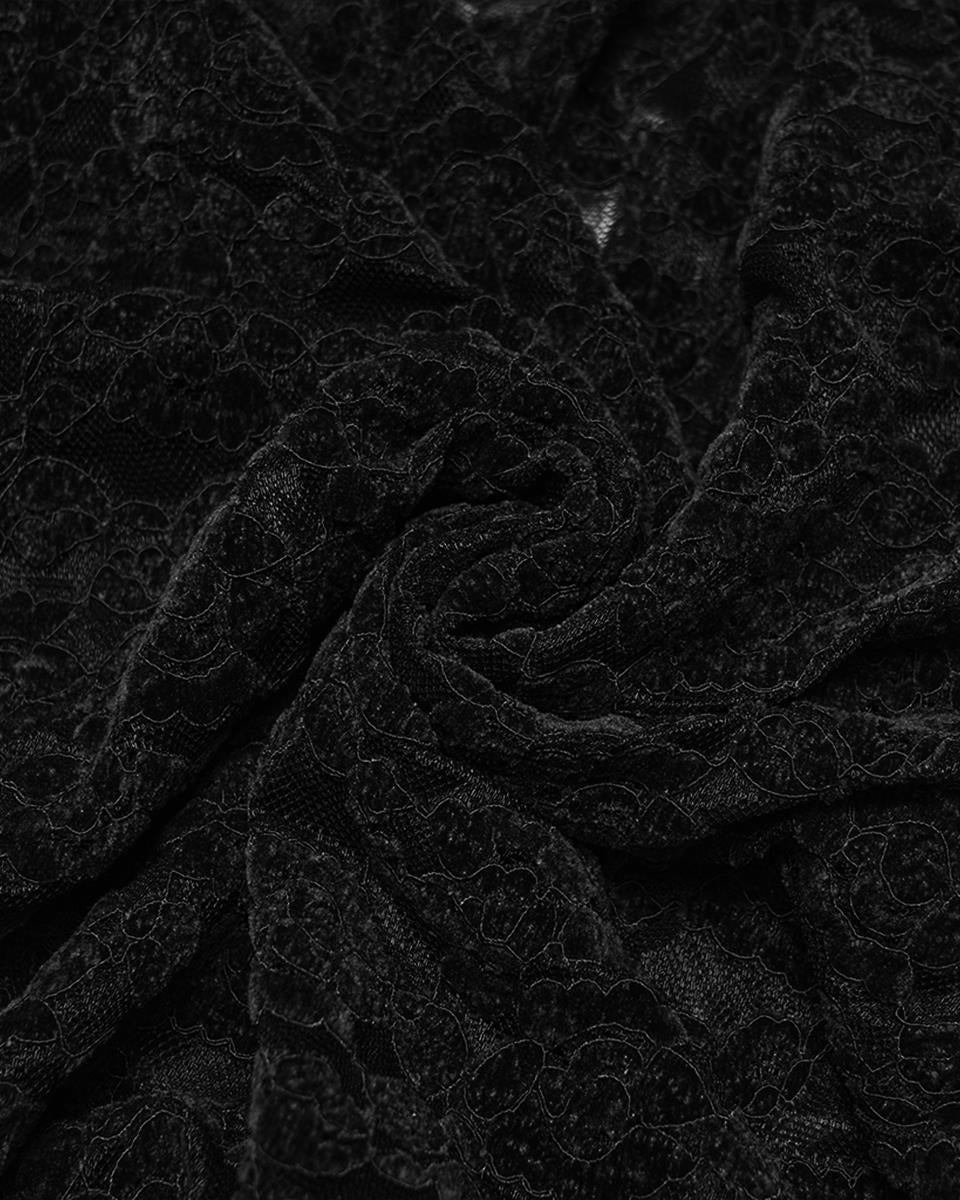 OT-1014TCF-BKF Womens Elegant Floral Lace V-Neck Top - Black