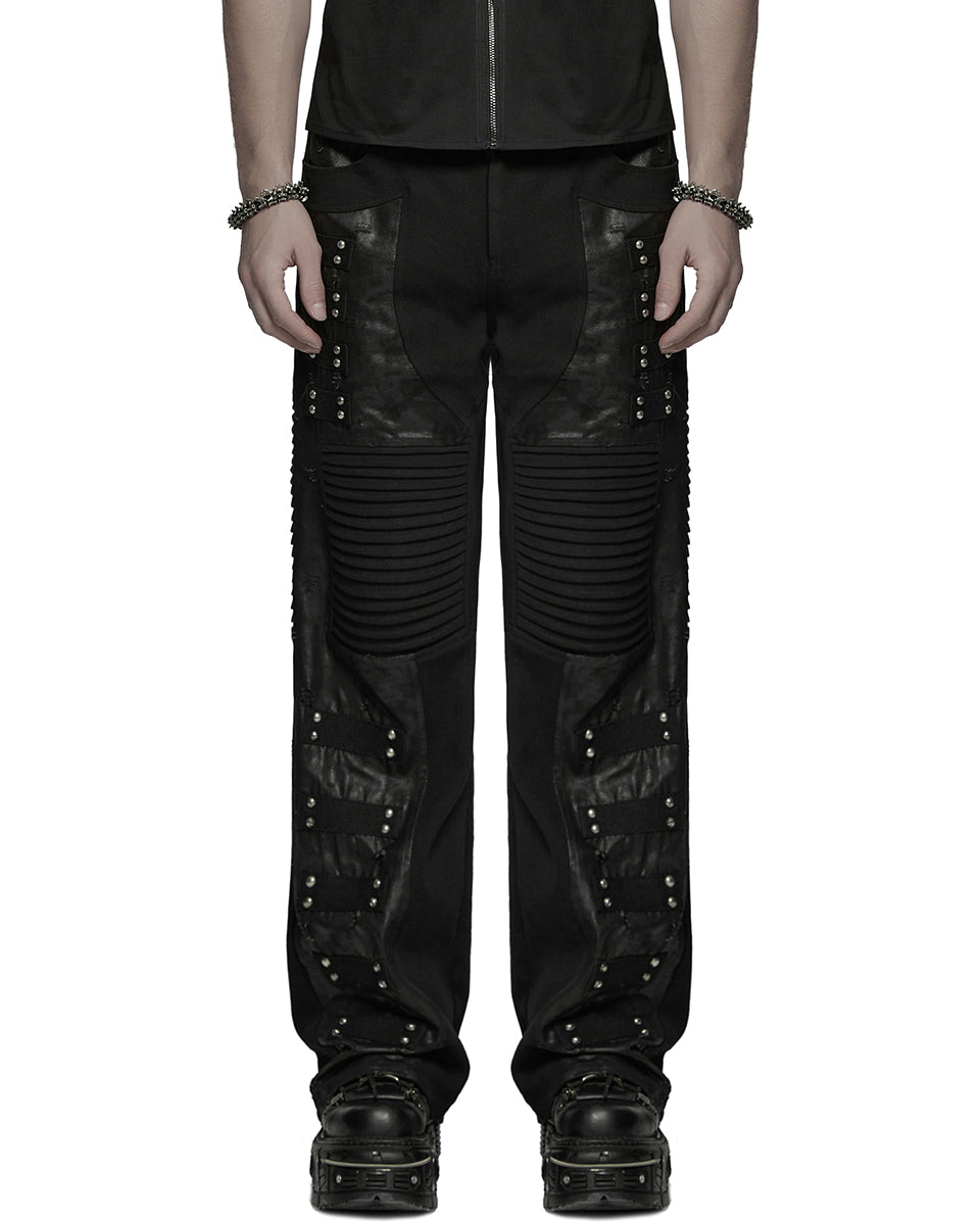 WK-713XCM-BKM Mens Apocalyptic Punk Studded Dark Street Pants