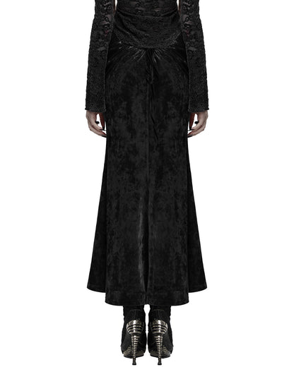 OQ-851BQF Daily Life Womens Long Gothic Velvet Applique Maxi Skirt - Black