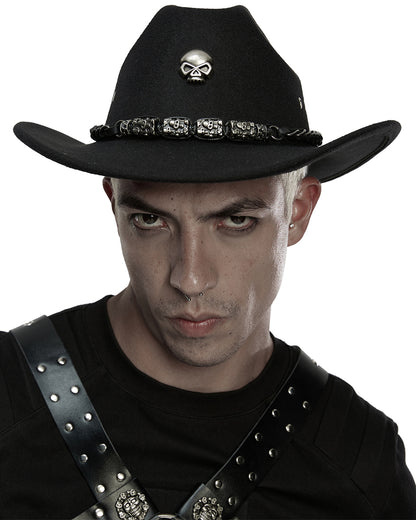 WS-860MZ Unisex Gothic Punk Skull & Chains Fedora Hat
