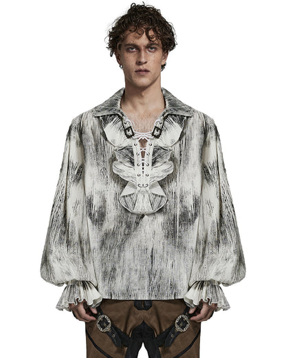 PR-Y1497-WHM Mens Gothic Steampunk Distressed Lace Up Pirate Shirt - White