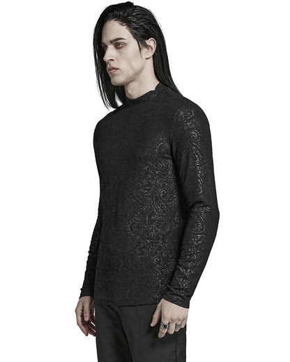 PR-WT-784TCM-BKM Mens Dark Baroque Gothic Paisley Print Top