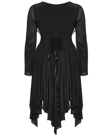 DQ-749LQF Plus Size Womens Gothic Witch Irregular Mesh Midi Dress